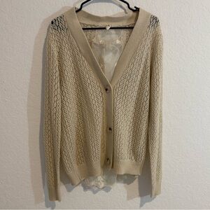 POL Cream Women's Cardigan with Lace & Tie Back, Size Medium